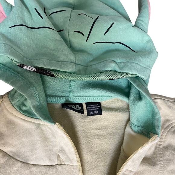 Stars Wars Yoda beige full zip hooded Yoda head sweater SIZE S - Picture 2 of 3